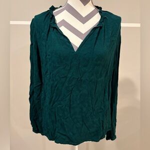 hinge Teal Green V-Neck Long Sleeve Blouse